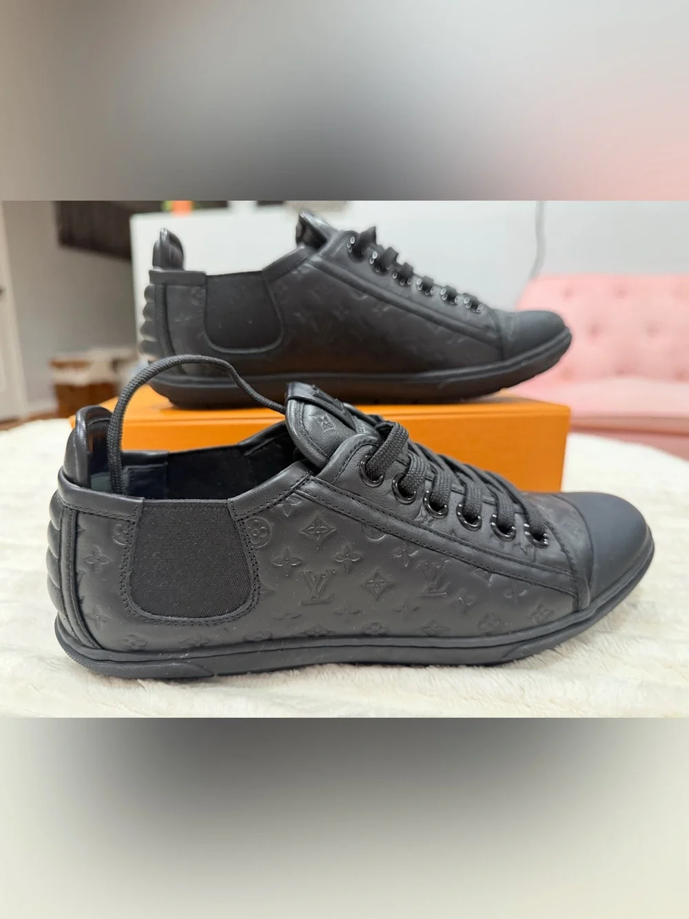 Louis Vuitton Black Monogram Embossed Leather Low-Top Sneakers